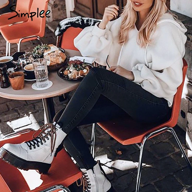 Simplee зима толстовки кофты для женщин шнурок толстые теплые harajuku свитер с