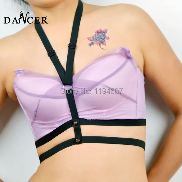 Черный эластичный укороченный топ на бретельках готический хипстер черная