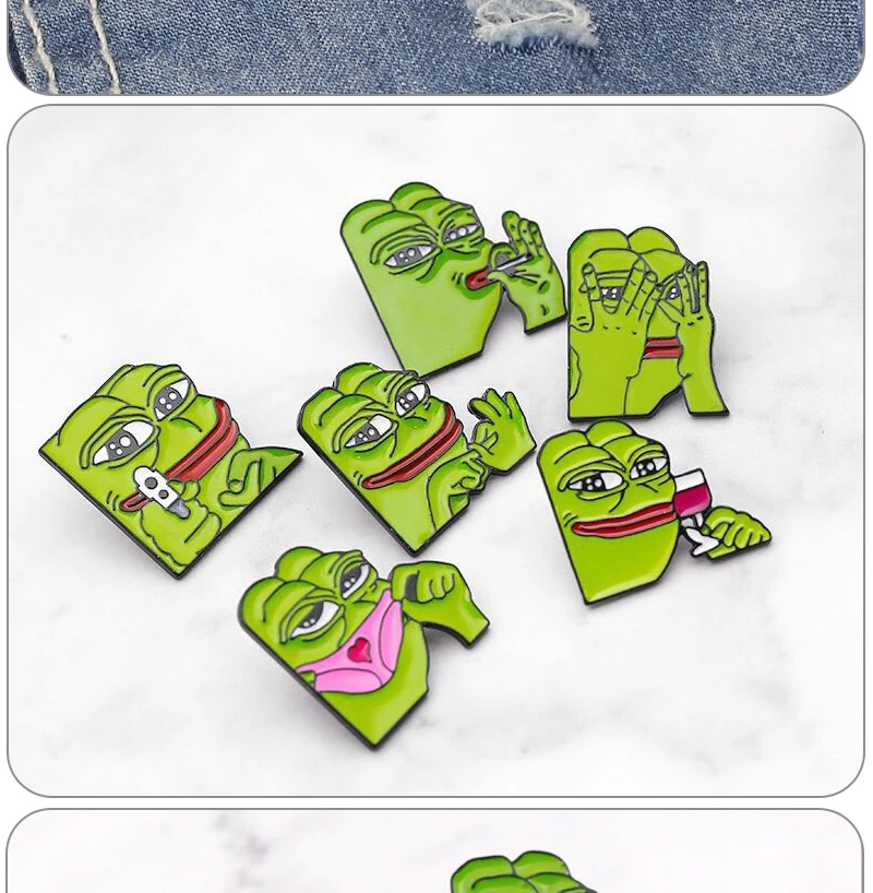 Pepe the frog Brooch sad weird expression Enamel pin feeling bad man Good man lapel badge popular Culture frog Brooches jewelry