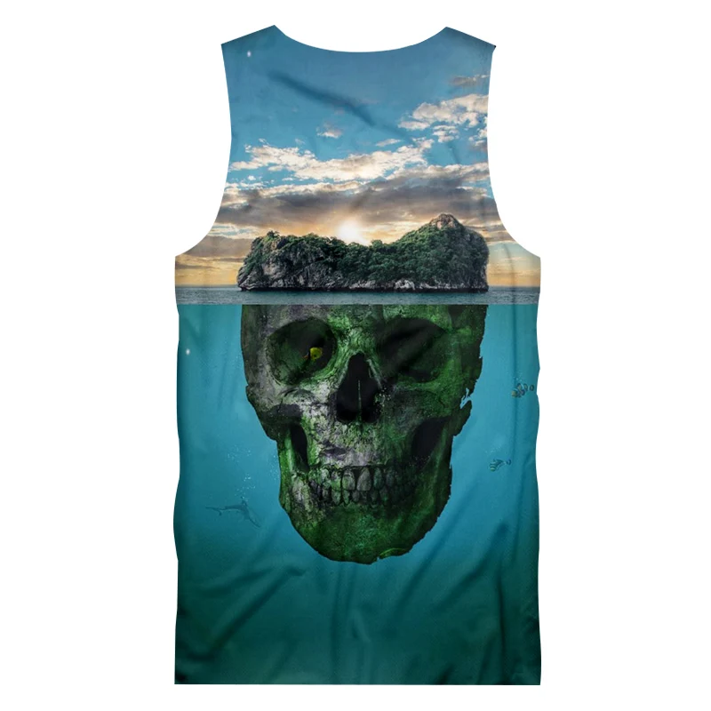 UJWI 3D Terrestrial Ocean Skulls Men's Tank Top Printed Scenery Theme Man Tee Shirt Unisex Large Size Casual | Мужская одежда