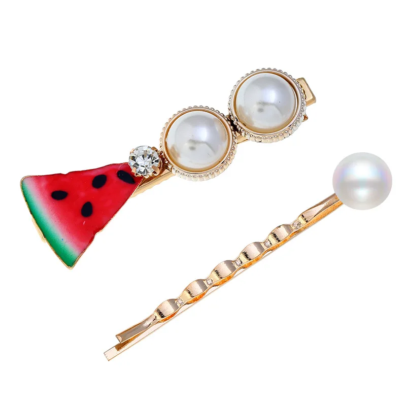 Новинка, персонализированная Заколка-фрукт, набор, арбуз, клубника, цветок, челка, заколка, женские аксессуары для волос, заколки, жемчужные Заколки