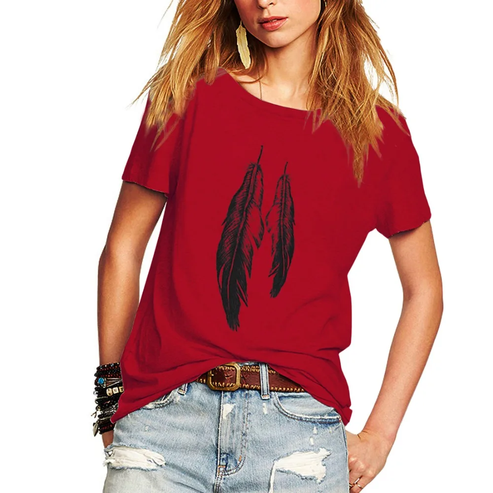 Новые стильные женские футболки сексуальные ярких цветов с принтом перьев