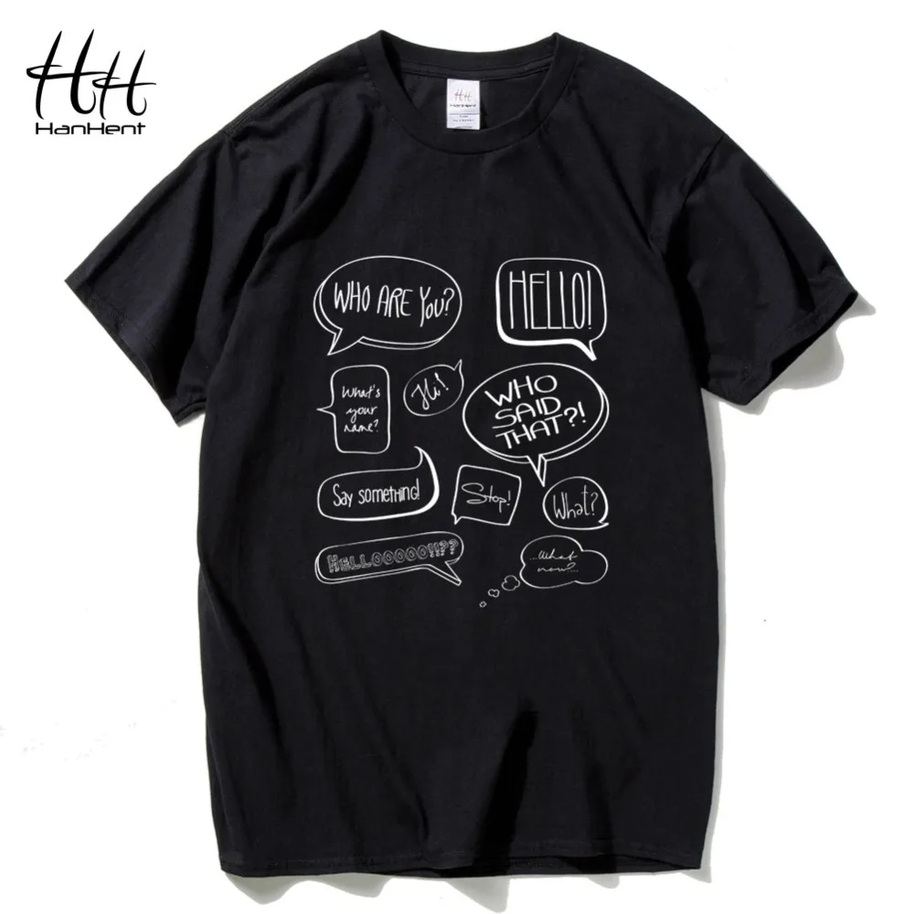 HanHent Новые мужские футболки с принтом из мультфильма Dialog Box хлопковые