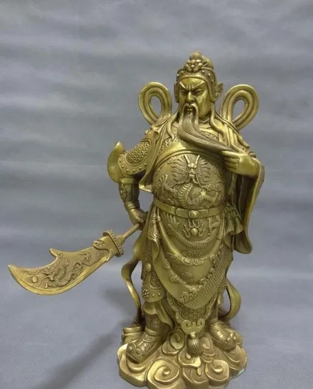 YM 321 14 &quotКитайский чистый латунный воин Летающий Меч дракона GuanGong Guan Yu статуя
