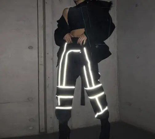 

INS Reflective Buckle Belt Trousers Femme Women Cargo Pants Casual Loose Joggers Women Loose High Waist Pant Streetwear