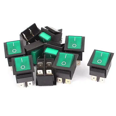 Переменный ток 125 В/250 в 16 А 4 Клеммы Зеленый светильник I/O SPST Лодка Тумблер 10 шт. KCD4-201N