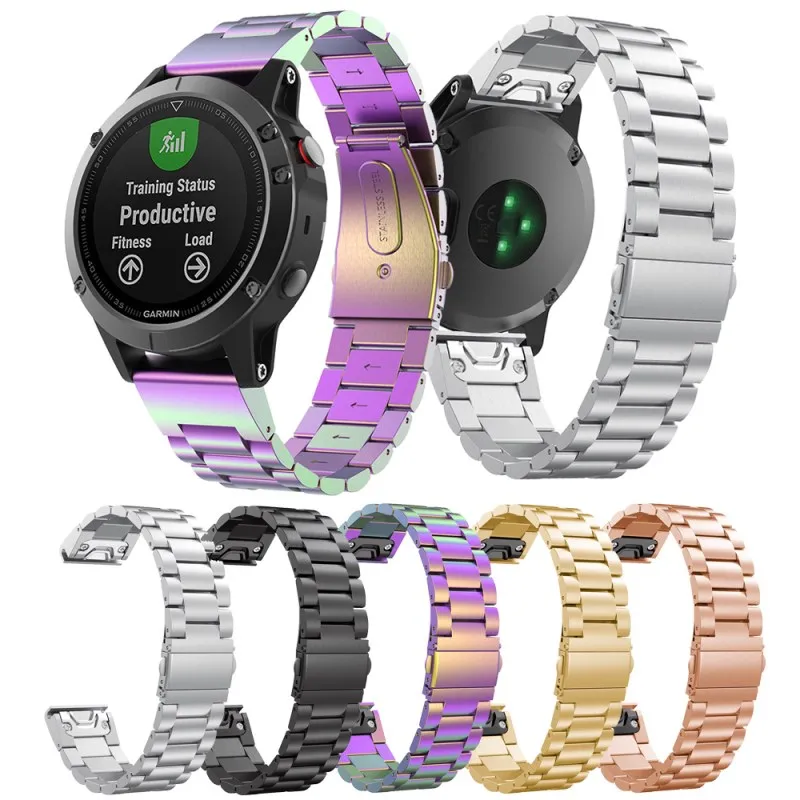 Многоцветный ремешок Нержавеющая сталь для Garmin Fenix 5 полос металлическая