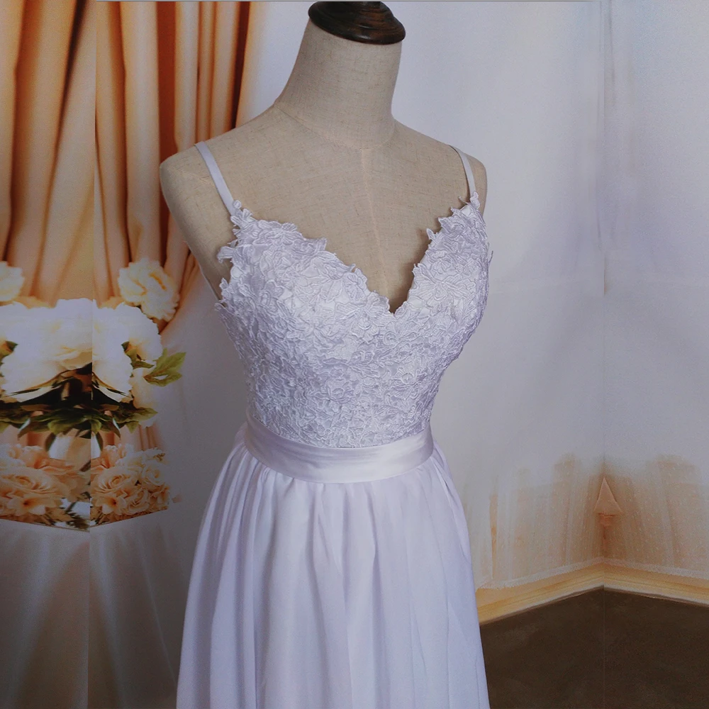 ZJ9113 2019 Белый Кот невесты платья для пляжа Свадебные бретельках кружева большие