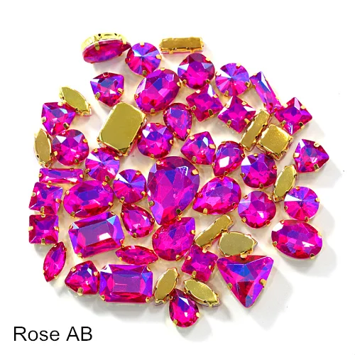 Rose AB 50 шт./пакет микс 10 формы 16 AB Цвета пришить стразы золото коготь настройки Стекло с украшением в виде кристаллов пришить коготь стразы для одежды B3683 - Цвет: Rose AB