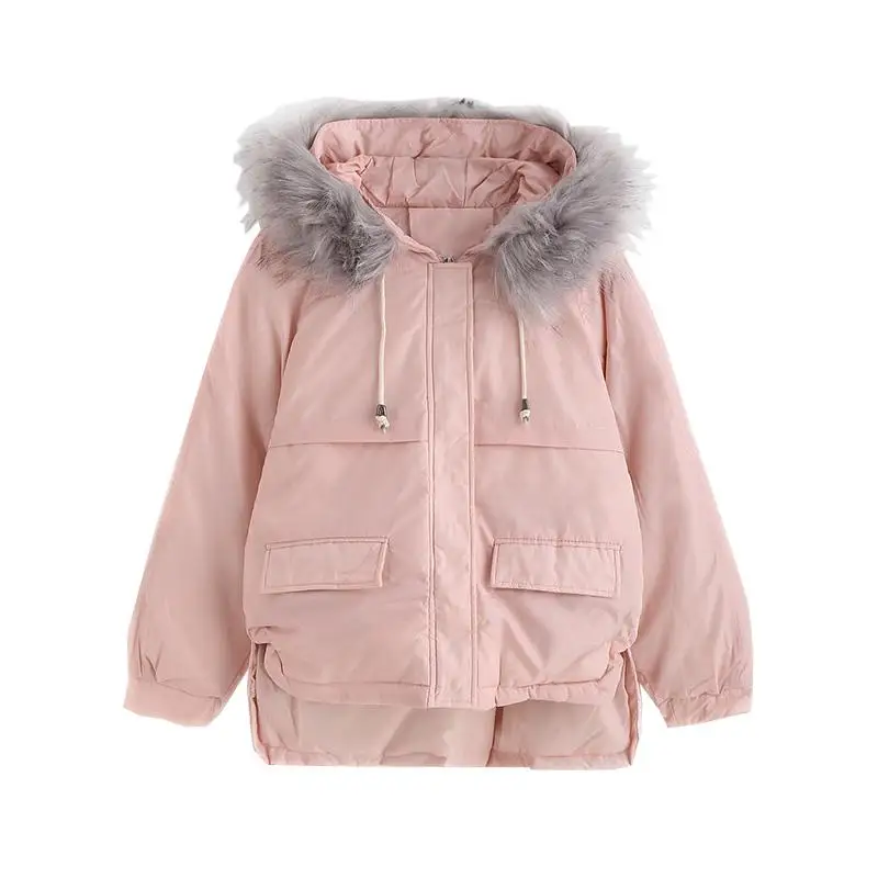 Fitaylor зимняя стеганая куртка для женщин меховой воротник пальто с капюшоном хлопковые парки Черный Розовый Короткие теплые зимние пальто - Цвет: Pink