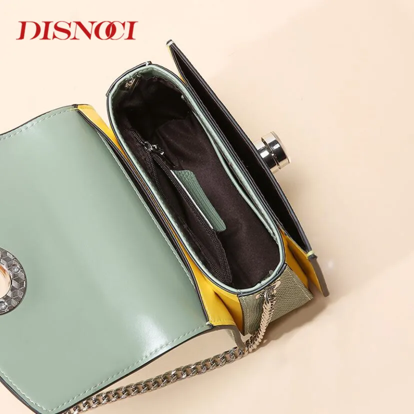 Genuine Cow Leather Luxury Chains Shoulder Bag Women Design Lizard Pattern Buckle Messenger Bags Summer Mini Square | Багаж и сумки