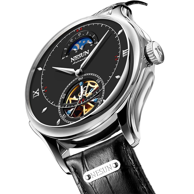 Автоматические механические мужские часы скелетоны Nesun Tourbillion роскошные