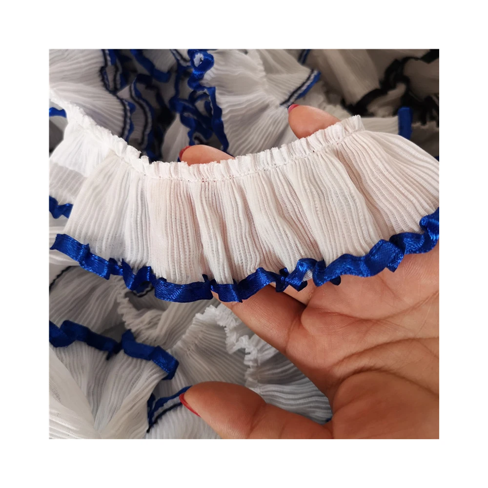 Blue and white Lychee Life DIY плиссированная вышитая кружевная отделка красочная шифоновая лента ручной работы шитье платье одежда Декор - Цвет: Blue and white