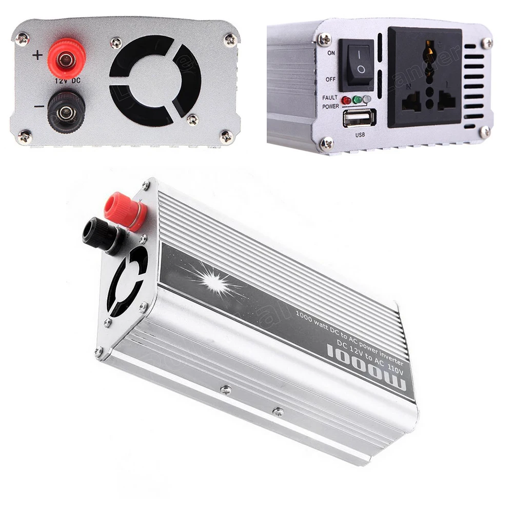 1000W переходник трансформатора USB для зарядки в машине DC 12V к AC 110V преобразователь