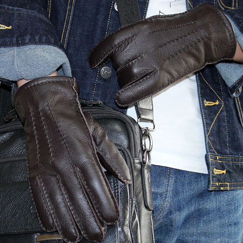 Guantes, зимние перчатки, кожаные перчатки для мужчин, ручная работа, оленья кожа, подкладка, в полоску, стильные, мягкие, нежные, цена, прямые поставки