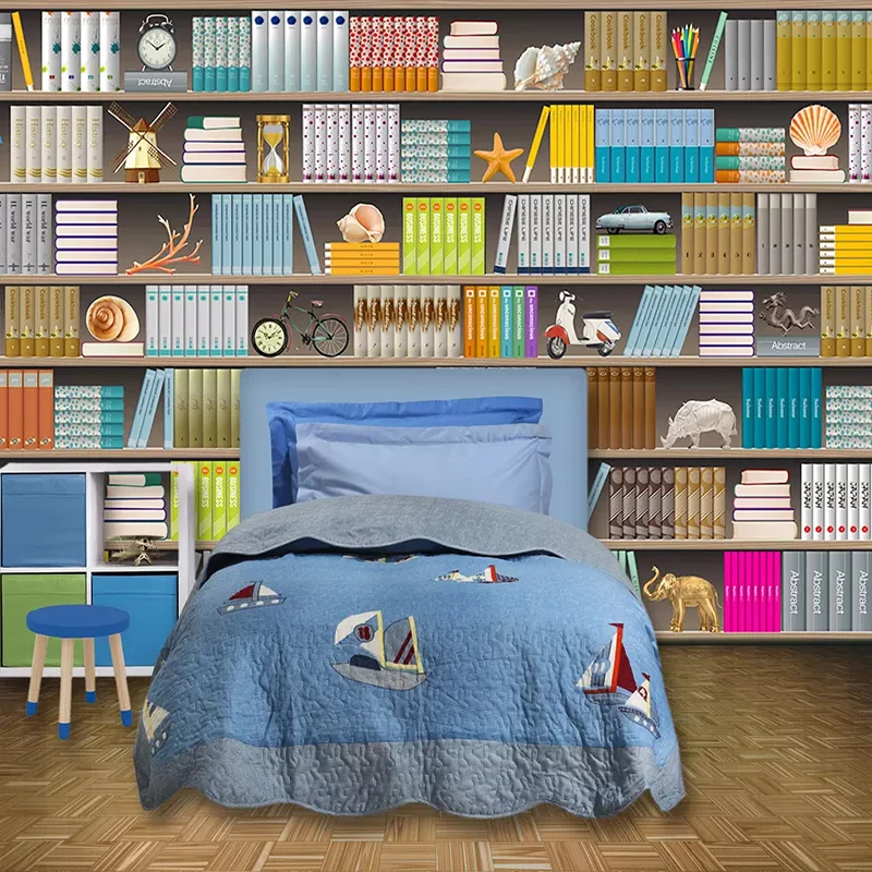 3D стерео книжная полка книжный шкаф фото обои гостиная детская спальня фон