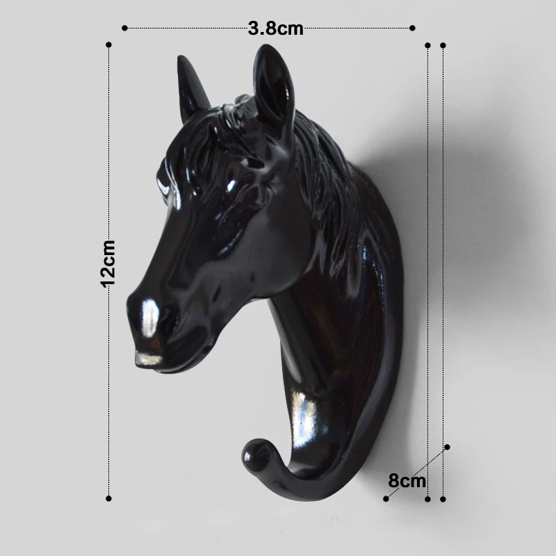 Black horse head Креативный настенный крючок в виде животного, крючок-вешалка с Носорогом, оленем, лошадью, козлом, декоративный ПВХ силиконовый настенный светильник для ванной комнаты, ключница - Цвет: Black horse head