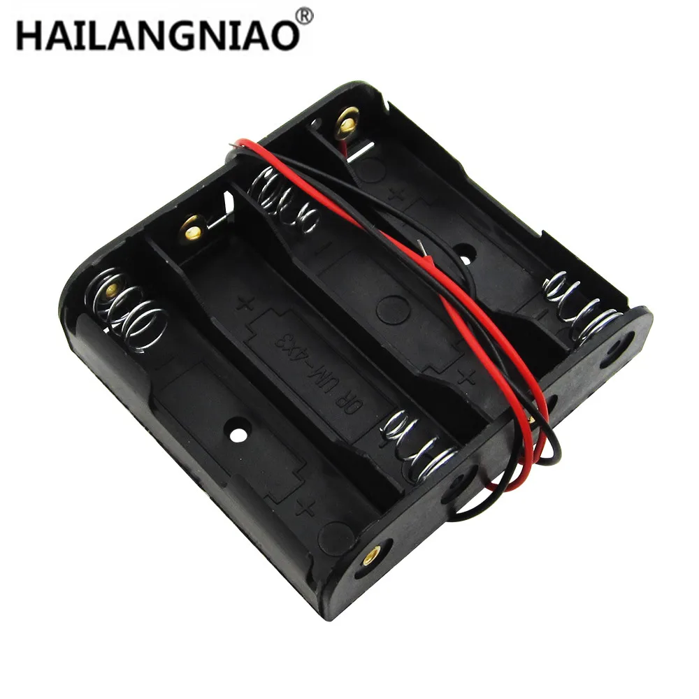 

4 x AA Battery Storage Case Plastic Box Holder with 6'' Cable Lead for 4pcs AA Batteries for Soldering Connecting Black
