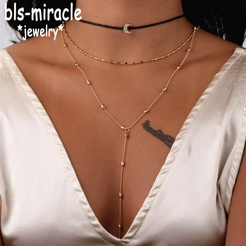 Bls-miracle Boho Moon многослойная подвеска ожерелья для женщин богемный цветок винтажный