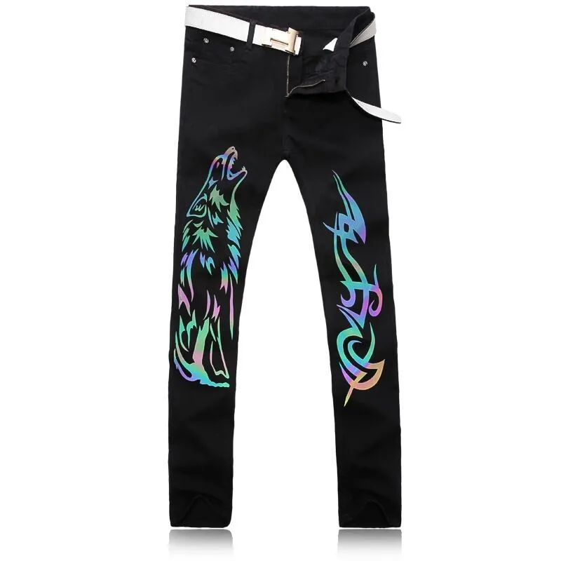 Новинка 2017 светлый цвет светящийся Блестящий волк продает high end джинсы Для мужчин