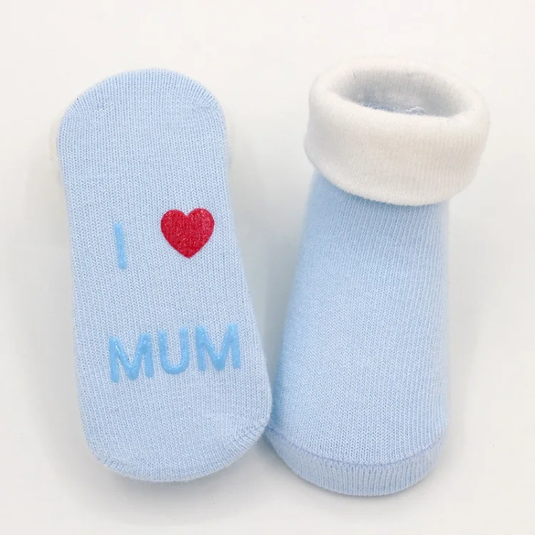I Love MUM Aikway/Детские носки с милыми животными для мальчиков и девочек; Детские носки с героями мультфильмов; мягкие хлопковые нескользящие носки-тапочки для новорожденных; Аксессуары для младенцев - Цвет: I Love MUM