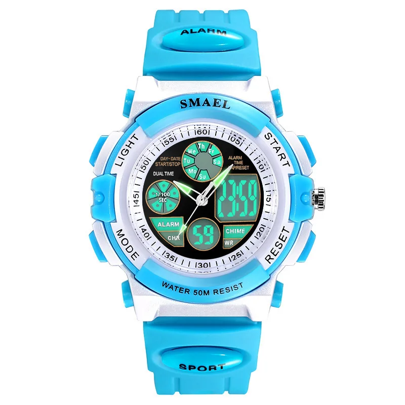 Blue Dual Детские часы для девочек цифровой SMAEL цифровые часы lcd детей 50 м Водонепроницаемый Наручные часы 0704 светодиодный студенческие часы для девочек - Цвет: Blue Dual