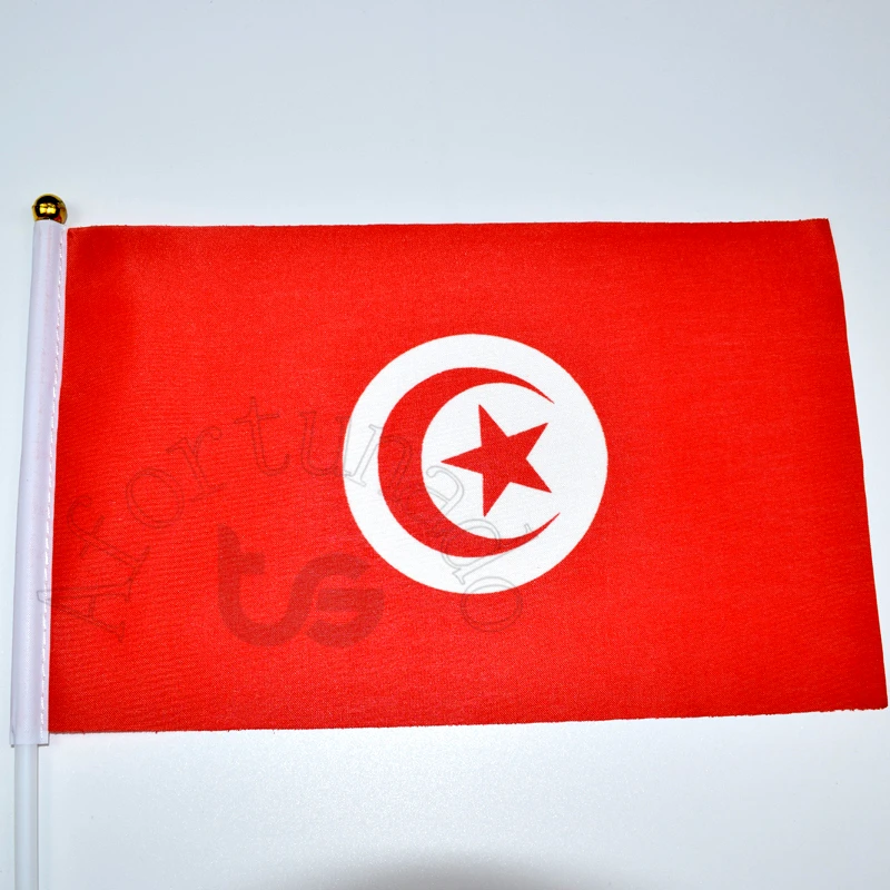 

Tunisia flag Banner 14*21cm hand waving National flag Home Decoration flag banner