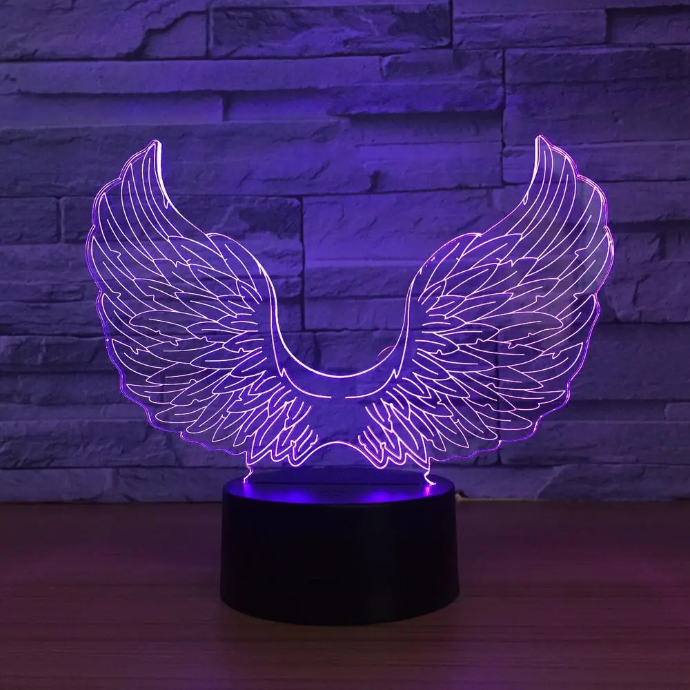 

Angel Wings LED 3d Night Light 7 Color Change Usb Table Lamp For Children Bedroom Atmosphere Decoration Creative Gift Toys