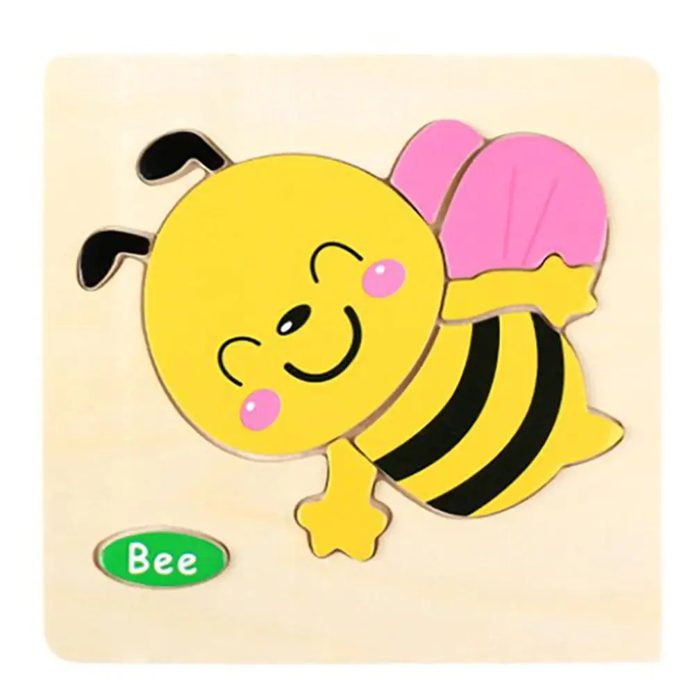 bee 1 шт. детские игрушки Мультяшные 3D детские игрушки-головоломки животные деревянные головоломки детские развивающие игрушки для детей подарок - Цвет: bee