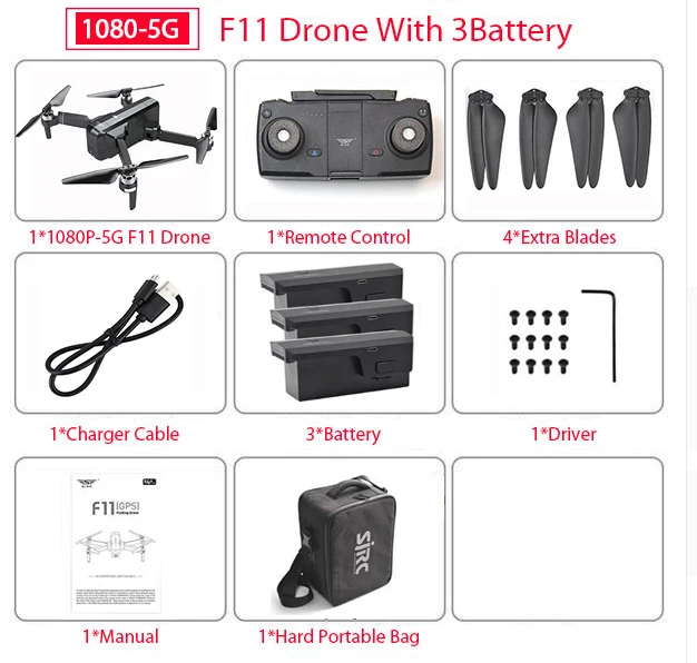 3 Battery With Bag SJRC F11 PRO gps Дрон с Wifi FPV 1080 P/2 K HD камера F11 бесщеточный Квадрокоптер 25 минут время полета складной Дрон Vs SG906 - Цвет: 3 Battery With Bag