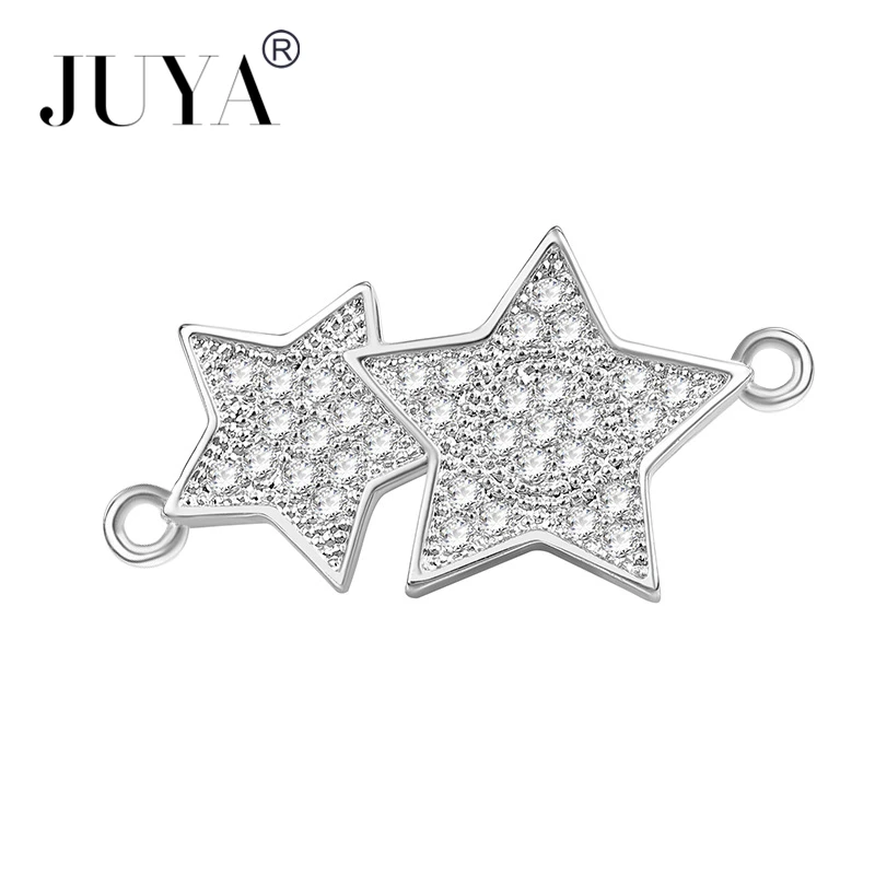 

JUYA Silver Stars Connectors for Bracelet Micro Pave Zircon Gold Jewellery Making Supplies Female Dilicate Diy Jewelry Findings