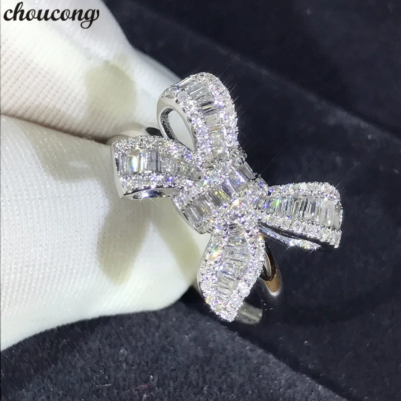 Choucong Bowknot женское кольцо из стерлингового серебра 925 пробы фианит AAAAA обещание на помолвку обручальные кольца для женщин украшения для пальцев