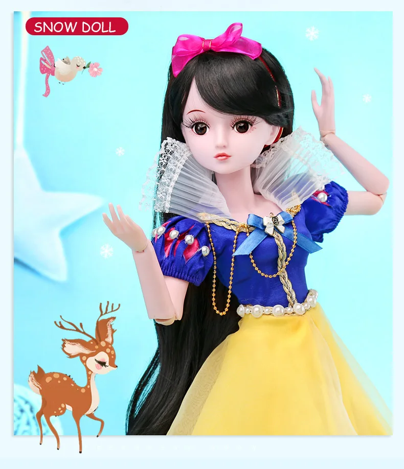 60 см Снежная белая кукла 1/3 Bjd куклы полный набор 19 Соединенных 3D глаза принцесса игрушка кукла игрушки для детей Подарки для девочек на день рождения