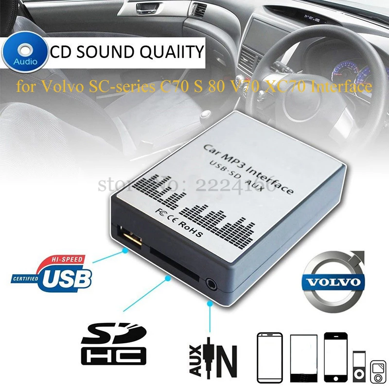 Lonleap New USB SD AUX Car MP3 Adapter CD Changer for Volvo SC-series C70 S80 Interface Easy Installation Charger Parts | Автомобили и
