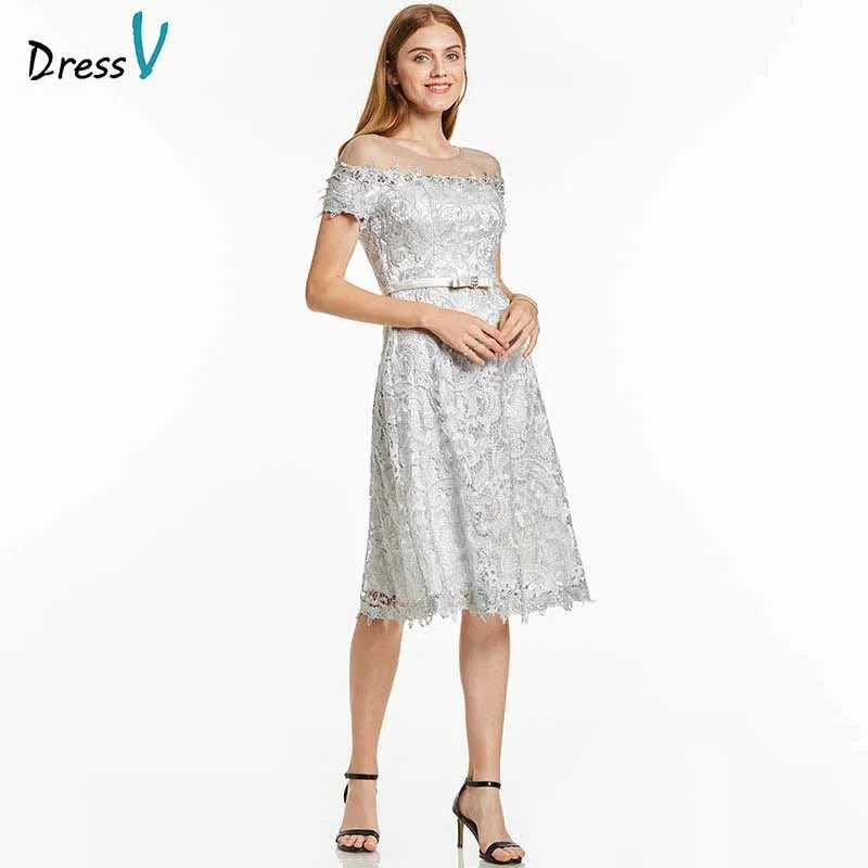 Silver Dressv серебряное элегантное платье для выпускного вечера ТРАПЕЦИЕВИДНОЕ ПЛАТЬЕ С Круглым Вырезом с короткими рукавами на молнии до колена платья для выпускного вечера и выпускного вечера - Цвет: Silver