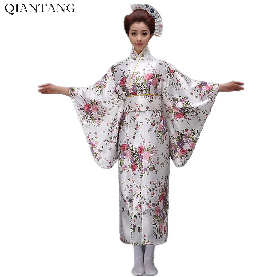 Белое винтажное японское женское кимоно Yukata Haori с Obi вечернее платье костюм для