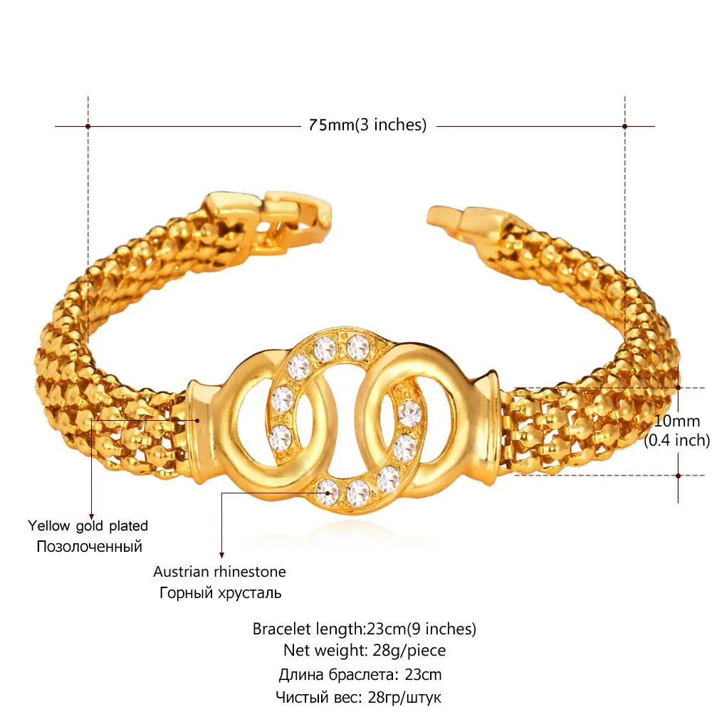 U7 Золотой Цвет Браслет Ювелирные Украшения Оптом Стразы Цепи Манжет Браслеты Для