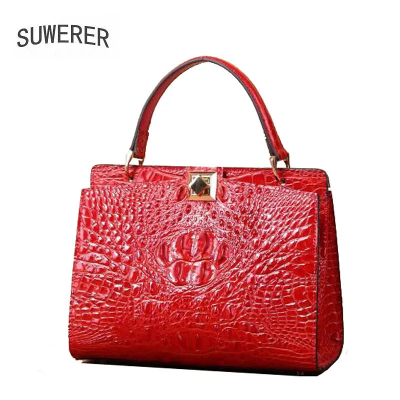 Сумка SUWERER Женская из натуральной воловьей кожи с тиснением под крокодила|Сумки