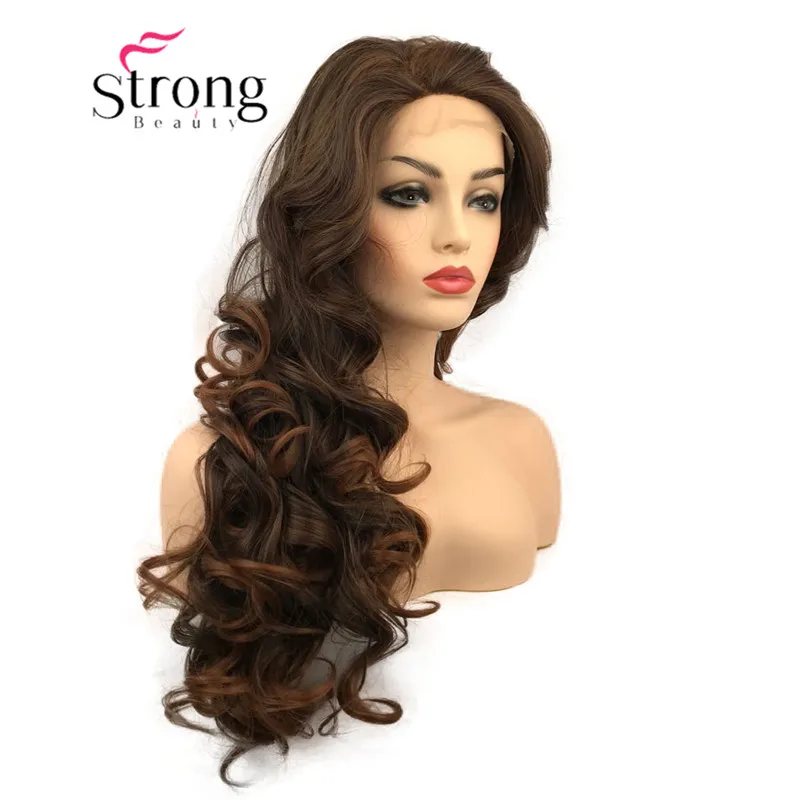 StrongBeauty парики на кружеве для женщин коричневый микс Glueless длинные волнистые синтетические термостойкие волосы парик выбор цвета