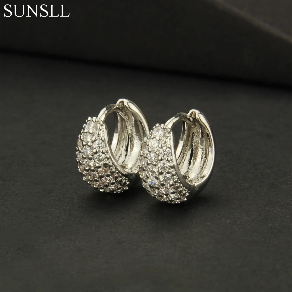 

SUNSLL Copper Pins White Cubic Zirconia Hoop Earrings Women's Fashion Party Jewelry CZ Brincos