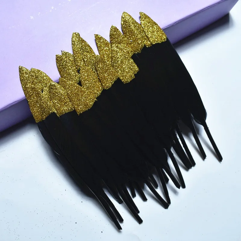 Black (Gold) 20 шт/партия Окрашенные золотые пудры окунутые гусиные перья для поделок 10-15 см/4-6 дюймов перо фазана для изготовления ювелирных изделий - Цвет: Black (Gold)