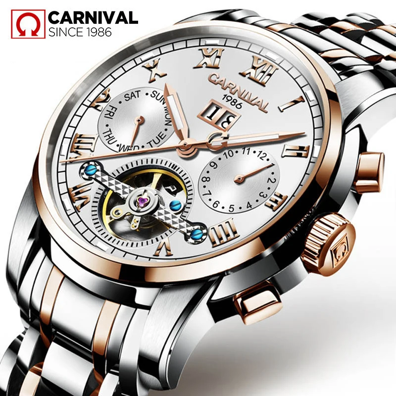 Relogio Masculino Carnival мужские часы Топ бренд Роскошные автоматические механические