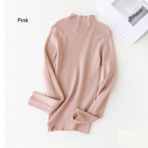 Новый 2016 Осень Зима свитер Женщин высокие упругие Твердые Водолазка Женская