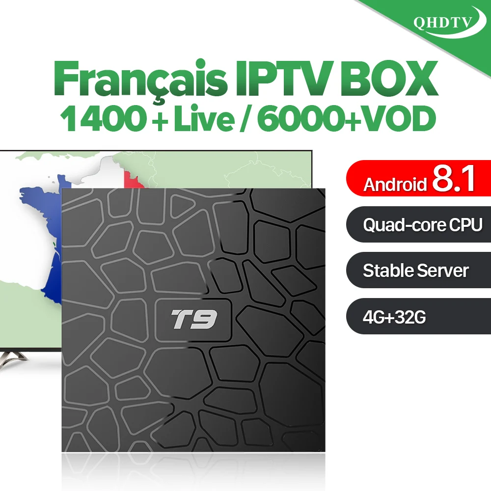 IP tv Франция T9 Android 8,1 Smart tv BOX с 1 год QHD ТВ-Код IP ТВ подписка французский арабский Бельгия НИДЕРЛАНДЫ 4G 32G BT4.0