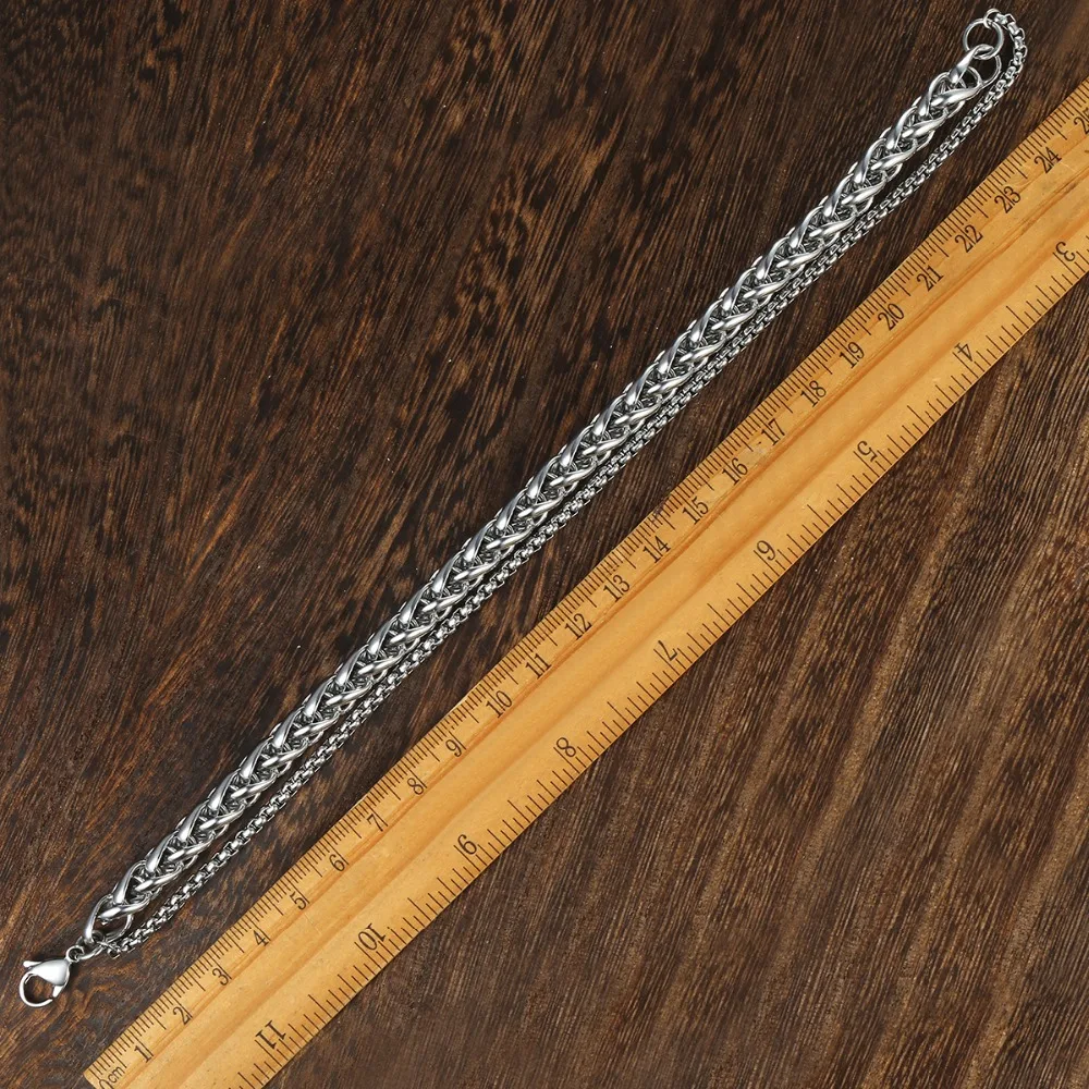 Уникальный мужской браслет двойной браслет-цепочка из нержавеющей стали