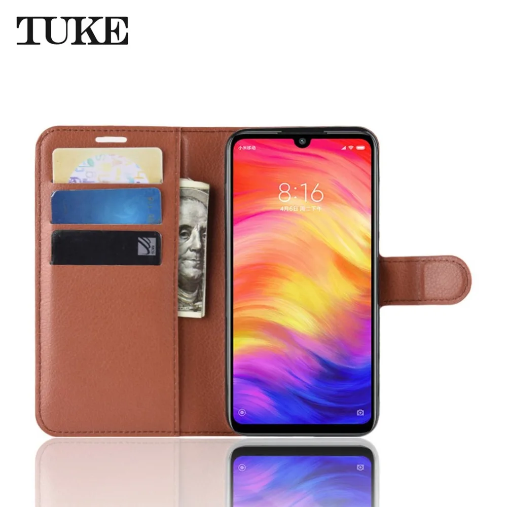 Чехол для Xiaomi Redmi Note 7 кожаный откидной бумажник с отделением карт черный чехол