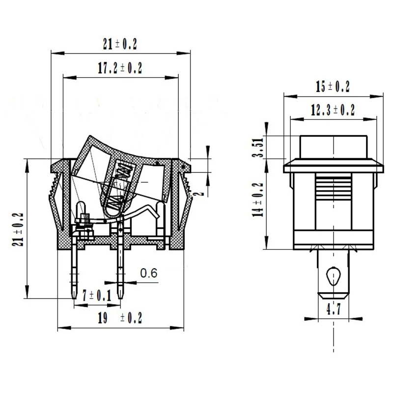 5 шт./лот черный кнопочный мини переключатель 6A 10A 110V 250V KCD1 2 контактный ВКЛ/ВЫКЛ 21