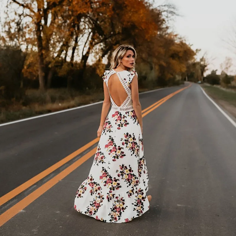 Элегантное кружевное Макси-платье с цветочным принтом vestidos сексуальное летнее