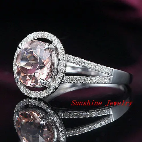 Обручальное кольцо из белого золота с Т образным вырезом HALO 2.38ct Morganite 14kt|wedding