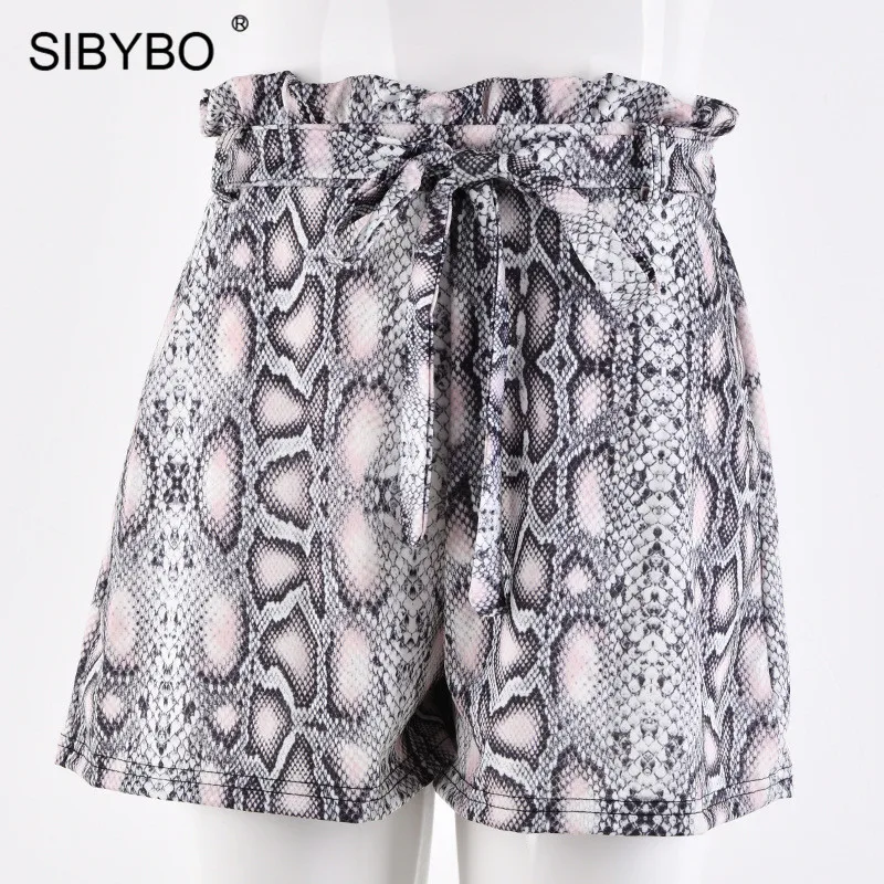 Женские широкие шорты со змеиным принтом Sibybo, повседневные короткие шорты с завышенной талией с поясом на лето